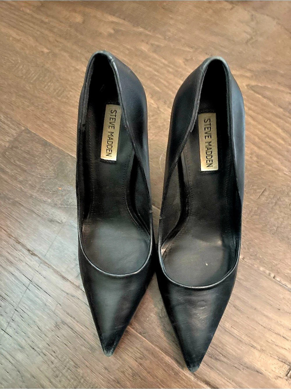 Steve Madden Noir Black Leather Pointed-Toe Stiletto Pump